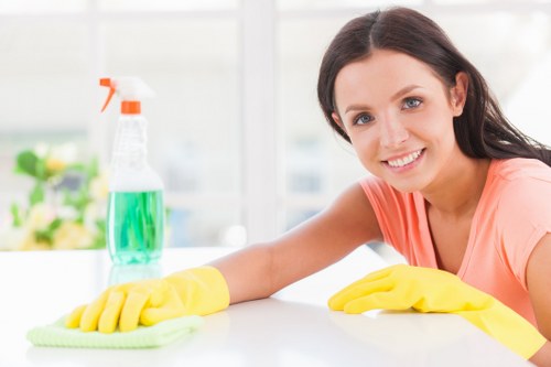 Carpet cleaning team managing recyclable packaging and waste separation in SW18